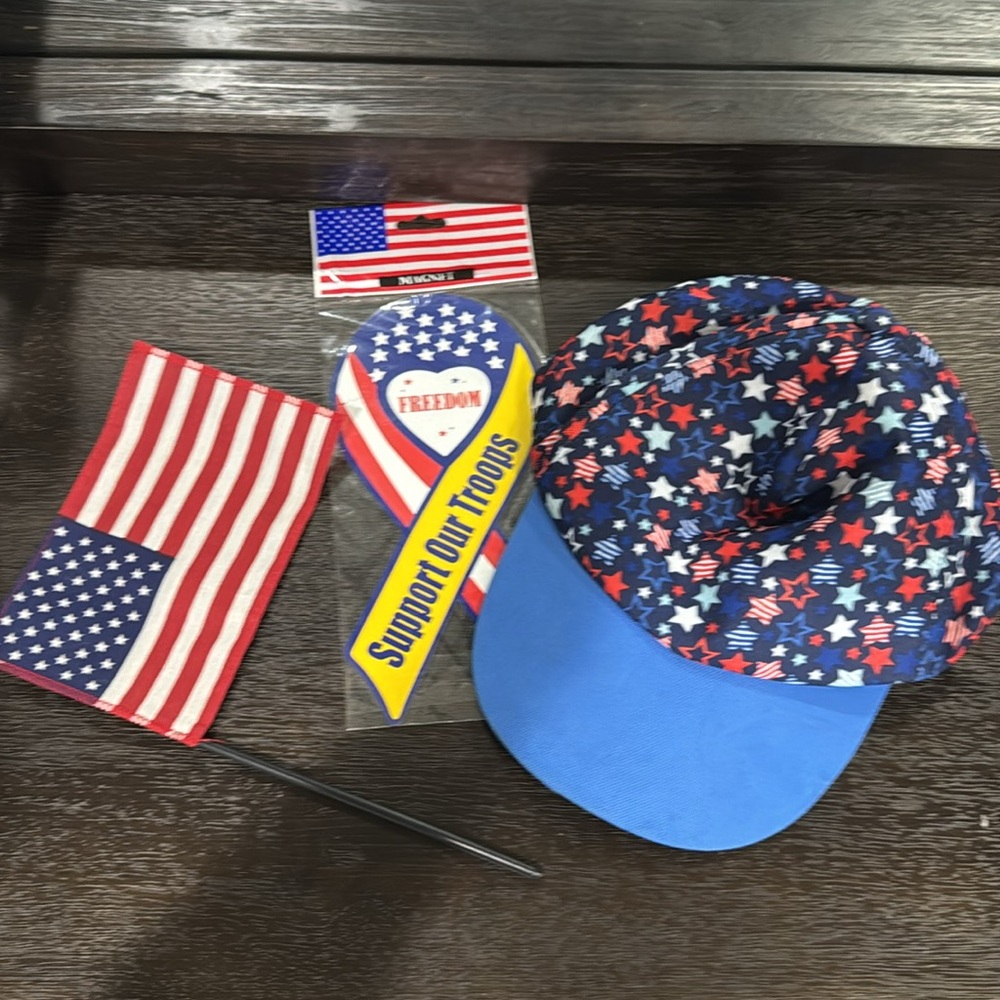 3 pieces Patriotic bundle of kids cap mini American flag and magnet